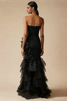 Mermaid Sweetheart Tiered Long Black Tie Dress