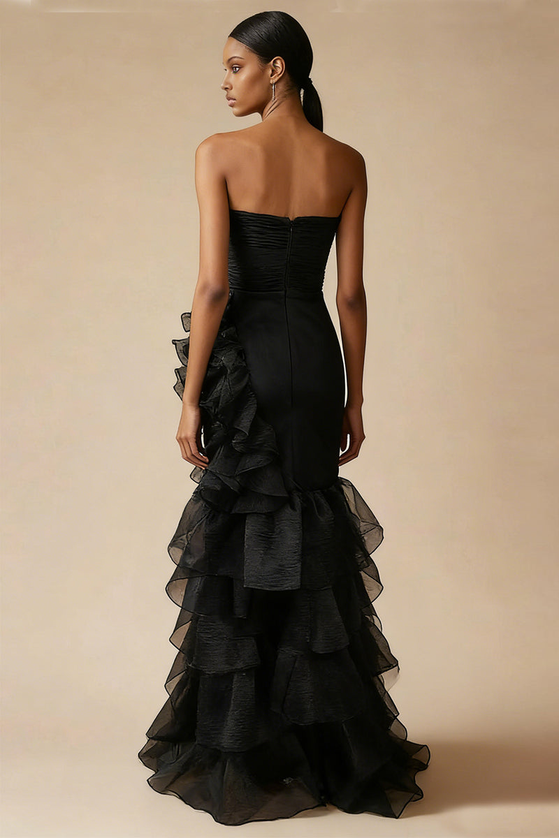 Load image into Gallery viewer, Mermaid Sweetheart Tiered Long Black Tie Dress