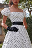 Load image into Gallery viewer, Black&amp;White A Line Square Neck Long Formal Dress with Sleeves
