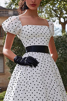 Load image into Gallery viewer, Black&amp;White A Line Square Neck Long Formal Dress with Sleeves