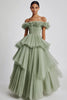 Load image into Gallery viewer, Dusty Sage Ball Gown Tulle Long Formal Dress with Ruffles