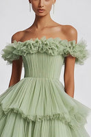 Load image into Gallery viewer, Dusty Sage Ball Gown Tulle Long Formal Dress with Ruffles