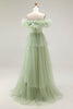 Load image into Gallery viewer, Dusty Sage Tulle A Line Ball Gown Long Formal Dress with Ruffles