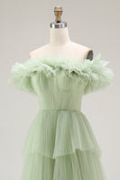 Load image into Gallery viewer, Dusty Sage Tulle A Line Ball Gown Long Formal Dress with Ruffles