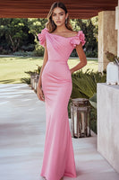 Load image into Gallery viewer, Pink Satin Sheath One Shoulder Long Formal Dress