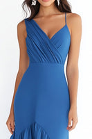 Load image into Gallery viewer, Blue Chiffon Sheath High Low Ruched Formal Dress