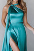 Load image into Gallery viewer, Peacock Blue A Line Satin Sleeveless Long Formal Dress with Slit