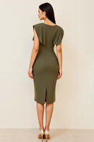 Load image into Gallery viewer, Olive V-Neck Ruched Sheath Long Formal Dress