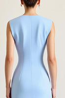 Load image into Gallery viewer, Sky Blue Sheath Ruched Sleeveless Long Formal Dress with Slit
