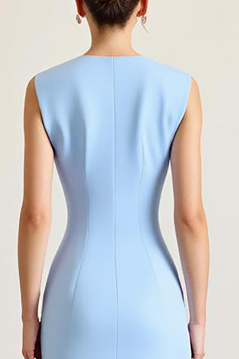 Sky Blue Sheath Ruched Long Formal Dress with Slit