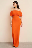 Load image into Gallery viewer, Orange Sheath Off the Shoulder Pleated Long Formal Dress