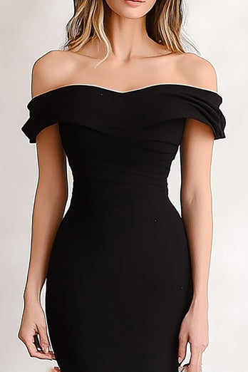 Black Tiered Mermaid Off the Shoulder Long Formal Dress