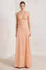 Load image into Gallery viewer, Peach A Line Chiffon Deep V-Neck Ruched Long Formal Dress