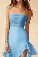 Load image into Gallery viewer, Sky Blue Sheath Asymmetrical Long Formal Dress with Slit