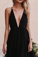 Load image into Gallery viewer, Black Deep V-Neck Tulle A Line Long Formal Dress