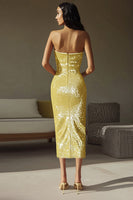 Load image into Gallery viewer, Yellow Sequins Sheath Strapless Long Formal Dress