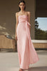 Load image into Gallery viewer, Pink Sheath Chiffon Ruched Strapless Long Formal Dress with Cap