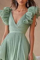 Load image into Gallery viewer, Light Green Chiffon Ruffed Tiered Long Formal Dress