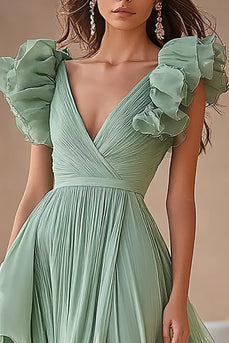 Light Green Chiffon Ruffed Tiered Long Formal Dress