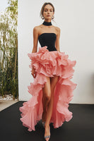 Load image into Gallery viewer, Black&amp;Pink Chiffon High Low Strapless Tiered Formal Dress