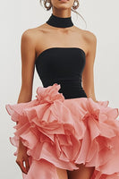 Load image into Gallery viewer, Black&amp;Pink Chiffon High Low Strapless Tiered Formal Dress