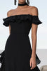 Load image into Gallery viewer, Black Off the Shoulder Chiffon A Long Formal Dress