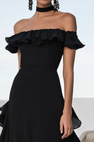 Load image into Gallery viewer, Black Off the Shoulder Chiffon A Long Formal Dress