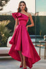 Load image into Gallery viewer, Fuchsia A Line Asymmetrical Ruffled Satin Long Formal Dress
