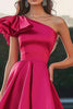 Load image into Gallery viewer, Fuchsia A Line Asymmetrical Ruffled Satin Long Formal Dress