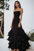 Load image into Gallery viewer, Chiffon A Line Strapless Tiered Black Tie Dress