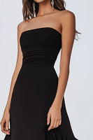 Load image into Gallery viewer, Chiffon A Line Strapless Tiered Black Tie Dress