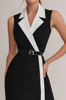 Load image into Gallery viewer, Black and White Satin Bodycon Sleeveless Midi Cocktail Dress with Slit