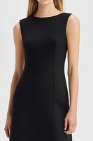 Load image into Gallery viewer, Black Bodycon Boat Neck Sleeveless Knee-Length Semi Formal Dress