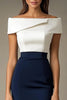 Load image into Gallery viewer, Navy Bodycon Off the Shoulder Patchwork Knee-Length Cocktail Dress