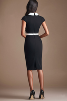 Load image into Gallery viewer, Black White Bodycon Knee-Length Patchwork Cocktail Dress with Cap Sleeves