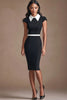 Load image into Gallery viewer, Black White Bodycon Knee-Length Patchwork Cocktail Dress with Cap Sleeves
