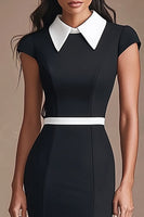 Load image into Gallery viewer, Black White Bodycon Knee-Length Patchwork Cocktail Dress with Cap Sleeves
