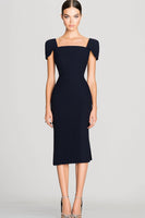 Load image into Gallery viewer, Black Bodycon Square Neck Midi Semi Formal Dress