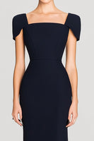Load image into Gallery viewer, Black Bodycon Square Neck Midi Semi Formal Dress