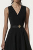 Load image into Gallery viewer, Black Mid-Calf V-Neck A Line Semi Formal Dress