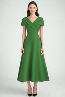 Load image into Gallery viewer, Green V-Neck A Line Ankle-Length Semi-Formal Dress with Sleeves
