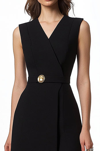Black V-Neck A Line Knee-Length Semi Formal Dress