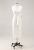 Load image into Gallery viewer, White Bodycon Satin V-Neck Mid-Calf Semi Formal Dress with Slit