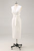 Load image into Gallery viewer, White Bodycon Satin V-Neck Mid-Calf Semi Formal Dress with Slit