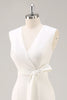 Load image into Gallery viewer, White Bodycon Satin V-Neck Mid-Calf Semi Formal Dress with Slit