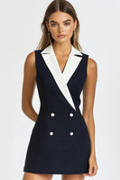 Load image into Gallery viewer, Black White Sleeveless A Line Patchwork Short Semi Formal Dress