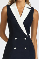 Load image into Gallery viewer, Black White Sleeveless A Line Patchwork Short Semi Formal Dress