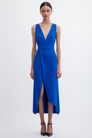 Load image into Gallery viewer, Royal Blue Bodycon Sleeveless Mid-Calf Semi Formal Dress with Slit
