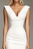 Load image into Gallery viewer, White Sleeveless Bodycon V-Neck Knee-Length Semi Formal Dress