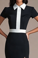 Load image into Gallery viewer, Black White Bodycon Patchwork Knee-Length Cocktail Dress with Slit